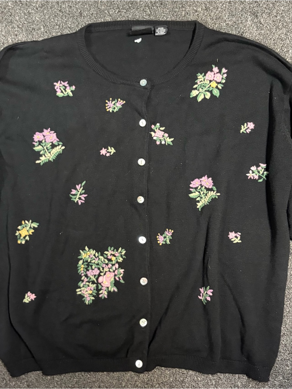Vintage stefano black floral button up cardigan 26/28